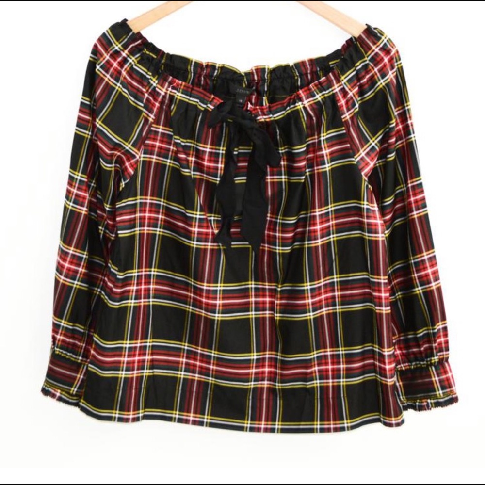 J. crew plaid off shoulder blouse